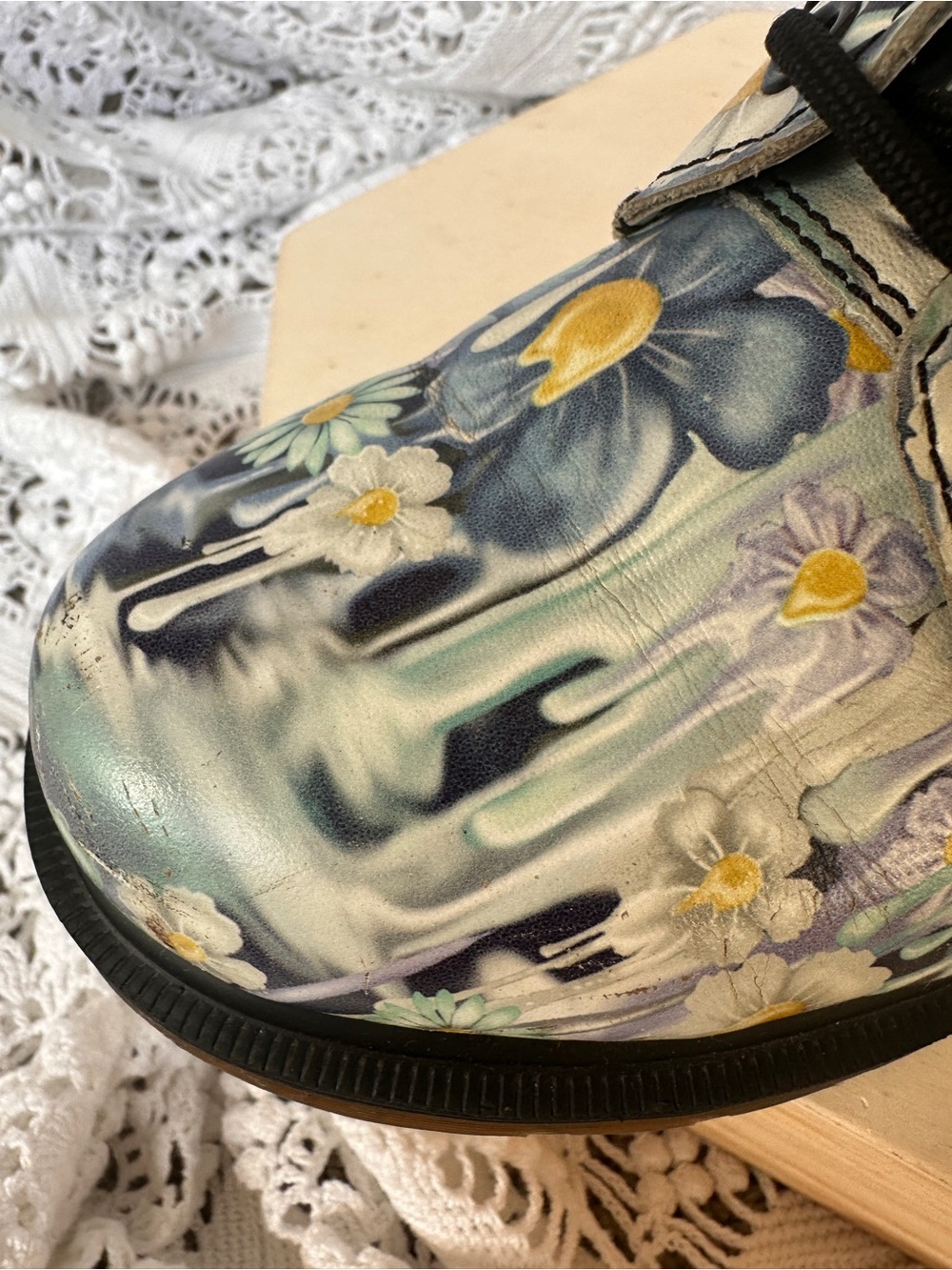 RARE COLLECTIBLE Dr. Martens 1460 Pascal Blue Slime Floral Paint Drip Boots Sz6 - Picture 15 of 16